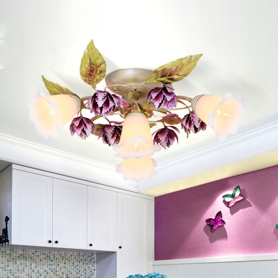 Metal White Ceiling Flush Bloom 1/4 Heads Traditional Semi Mount Lighting for Dining Room