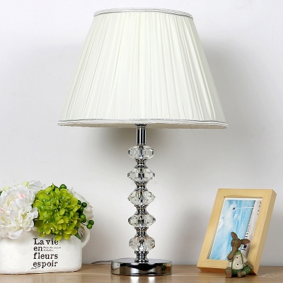 Modern 1 Bulb Reading Light White Tapered Drum Nightstand Lamp with Fabric Shade