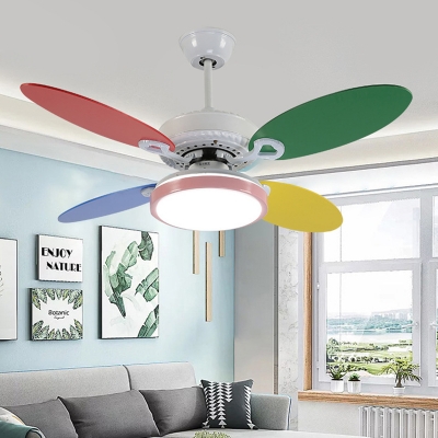 Modern Circle Ceiling Fan Lamp Fixture Acrylic Living Room LED Semi Flushmount in White with 4 Blades, 42