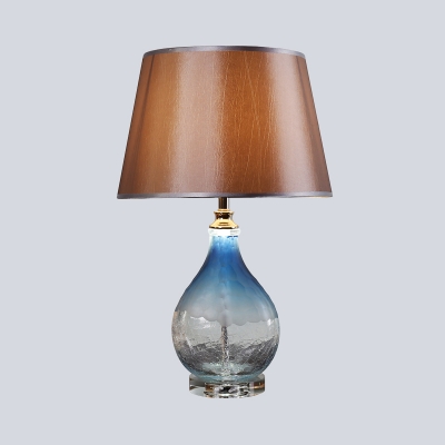 Modern Conical Task Light Fabric 1 Head Small Desk Lamp in Dark Coffee with Textured Glass Base