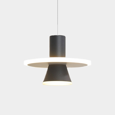 Modern Flared Suspension Light Metallic LED Bedroom Hanging Pendant Lamp in Black, White/Warm Light