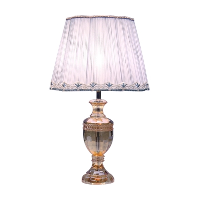 Modernism Urn Table Light Cut Crystal 1 Bulb Small Desk Lamp in Pink with Fabric Shade