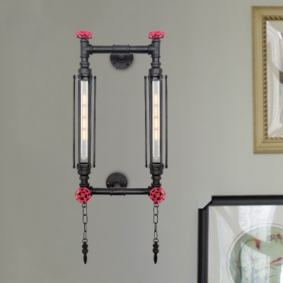 Rectangle Frame Corridor Wall-Mount Light Vintage Iron 2 Heads Black/Copper Finish Sconce Lamp