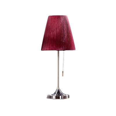 Red Tapered Task Lighting Modernist 1 Bulb Fabric Night Table Lamp with Pull Chain