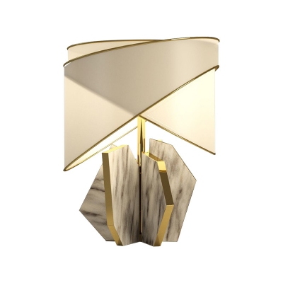 Shaded Desk Lamp Modern Fabric 1 Bulb Gold Task Lighting with Geometrical Marble Base