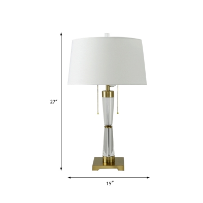 Tapered Desk Light Modern Crystal 2 Heads Night Table Lamp in Gold with Pull Chain
