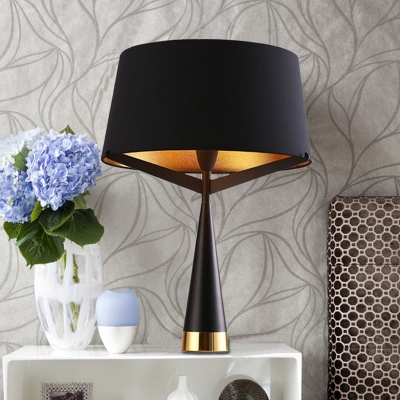 Tapered Drum Nightstand Lamp Contemporary Fabric 1 Head Reading Book Light in Black