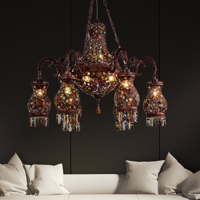 Teardrop Living Room Chandelier Light Art Deco Metal 9 Heads Bronze Pendant Lighting Fixture