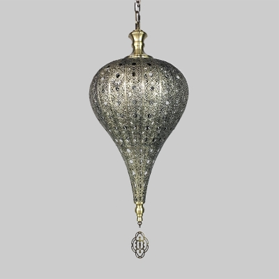 Traditional Hollow Pendant Lamp 1 Bulb Metal Ceiling Hang Fixture in Bronze for Restaurant