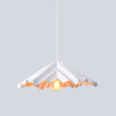White Origami Cone Suspension Light Modern Nordic 1 Bulb Iron Hanging Pendant Lamp for Bedroom