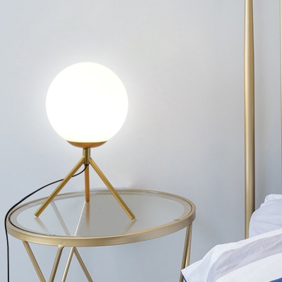 1 Bulb Bedside Desk Lamp Modern Black/Gold Reading Book Light with Ball White Glass Shade