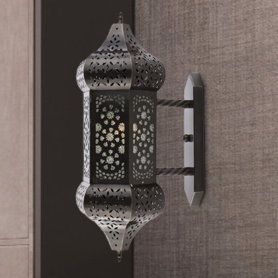 1 Bulb Lantern Wall Lamp Arabian Black Metal Wall Sconce Light for Restaurant