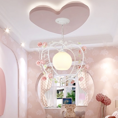 1 Bulb Pendant Light Traditional Heart Shape Metal LED Hanging Lamp in Pink for Bedroom