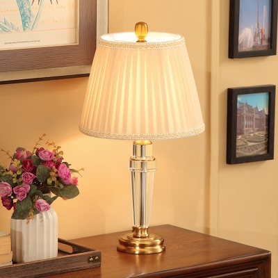 1 Head Bedroom Desk Light Modern Beige Nightstand Lamp with Pleated Fabric Shade