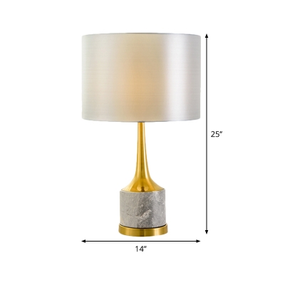 1 Head Bedroom Task Lighting Modern White Nightstand Lamp with Cylinder Fabric Shade