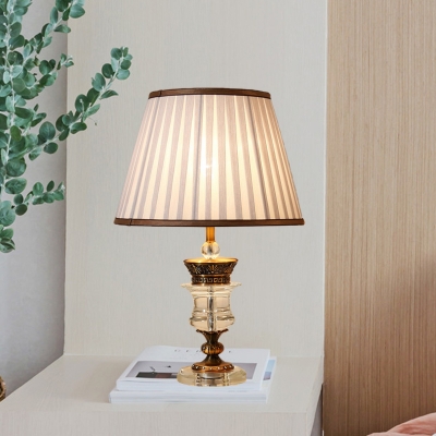 1 Head Bedside Reading Light Modern Beige Nightstand Lamp with Flared Fabric Shade