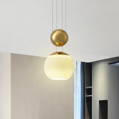 1-Head Dining Room Hanging Lamp Modernism Gold Suspension Light with Globe Cream Glass Shade