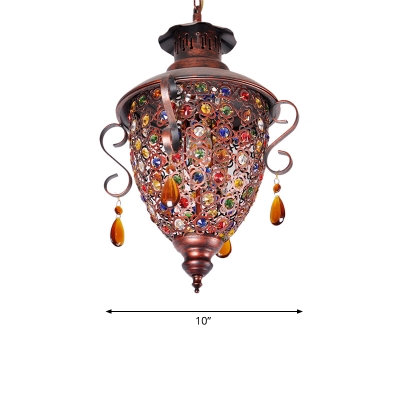 1 Head Jar Pendant Lamp Art Deco Metal Suspended Lighting Fixture in Copper with Adjustable Chain