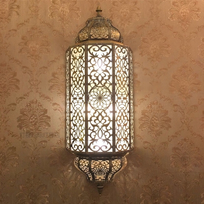 1 Head Lantern Sconce Lamp Vintage White Metal Wall Light Fixture for Restaurant