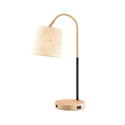 1 Head Living Room Table Light Modern Beige/Red Brown Small Desk Lamp with Barrel Fabric Shade