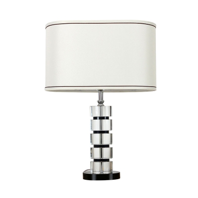 1 Head Study Table Light Modernism White Small Desk Lamp with Oblong Fabric Shade