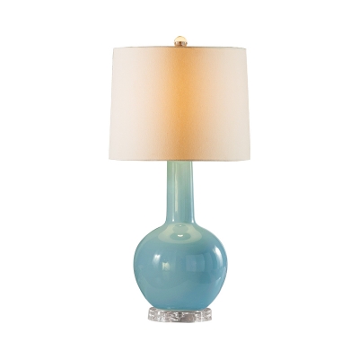 1 Head Study Task Lighting Modernism Blue Small Desk Lamp with Barrel Fabric Shade