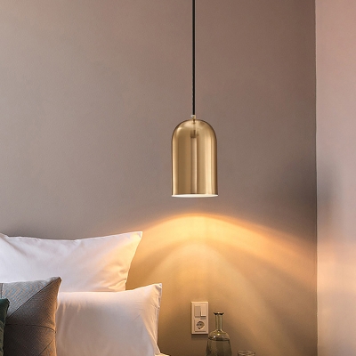 1 Light Bedroom Pendant Simple Gold Finish Hanging Ceiling Lamp with Bell Metal Shade