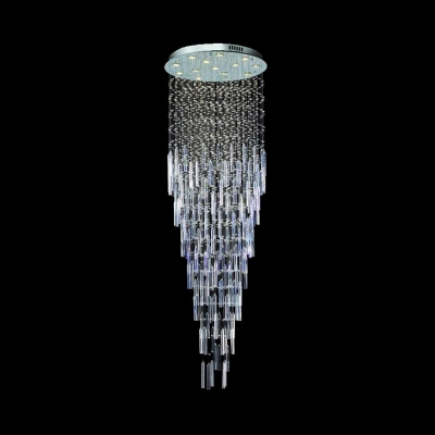 13 Bulbs Stair Cluster Pendant Simple Silver LED Hanging Light Fixture with Cascade Beveled K9 Crystal Shade