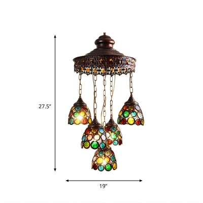 5 Heads Wide Flare Pendant Chandelier Traditional Copper Metal Hanging Ceiling Light