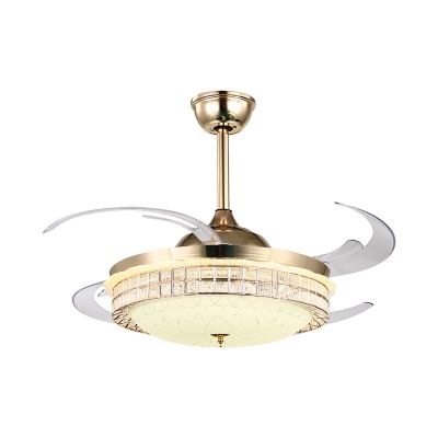 8 Blades LED Acrylic Semi Flush Light Modern Gold Round Living Room Hanging Fan Lamp, 48