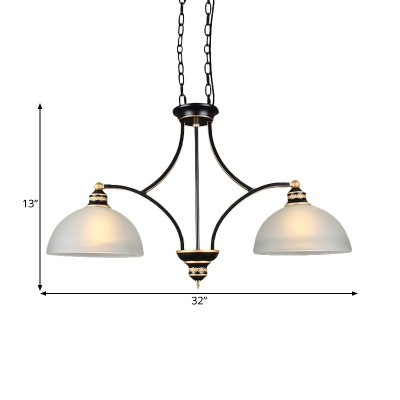 Antique Style White Suspension Light Dome Shade 2 Lights Frosted Glass Island Lamp for Restaurant