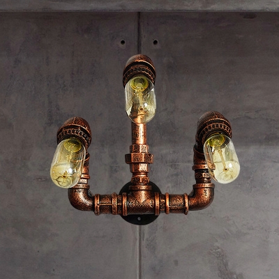 Arc Arm Corridor Wall Lighting Fixture Antiqued Iron 3-Light Rust Wall Sconce Lamp