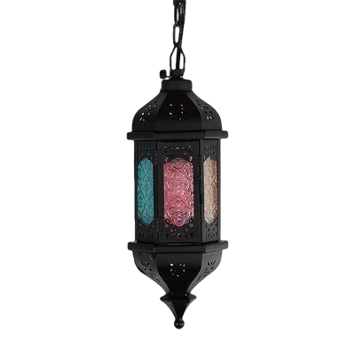 Art Deco Lantern Ceiling Pendant 1 Bulb Metal Hanging Light Fixture in Black for Restaurant, 5