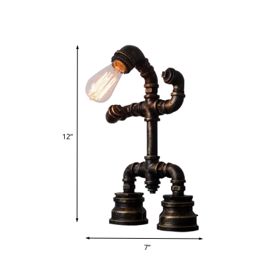 Black 1-Bulb Task Light Industrial Metallic Robot Pipe Table Lamp with Plug-In Cord