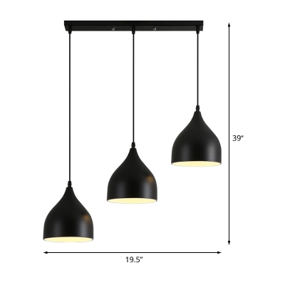 Black Onion Cluster Pendant Light Simple 3-Bulb Metal Hanging Ceiling Lamp with Linear Canopy