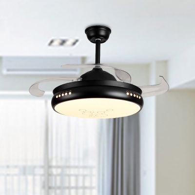 Black/White LED Ceiling Fan Lighting Modern Metal Drum 3-Blade Semi Flush Lamp Fixture over Dining Table, 42