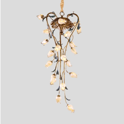 Brass 21 Heads Chandelier Lighting Pastoral Metal Tulip LED Pendant Ceiling Light for Cafe