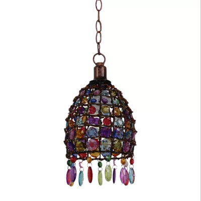 Bronze 1 Light Pendant Lighting Traditional Stained Glass Cylinder/Rectangle/Barrel Hanging Light Fixture