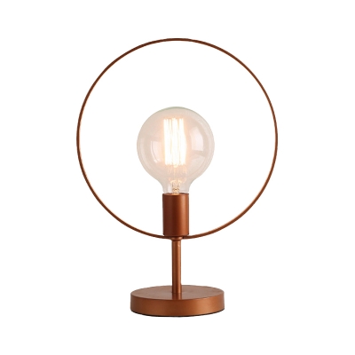 Circle Desk Lamp Modernist Metal 1 Bulb Reading Book Light in Burgundy for Study