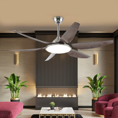 Circle Living Room Semi Flushmount Contemporary Acrylic 6 Grey Blades LED Nickel Hanging Fan Light, 55.5