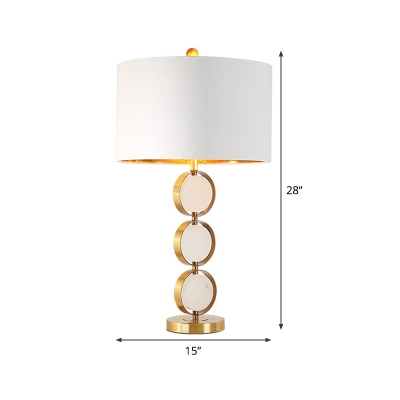 Circular Metal Desk Light Modern 1 Bulb Gold Nightstand Lamp with White Fabric Shade