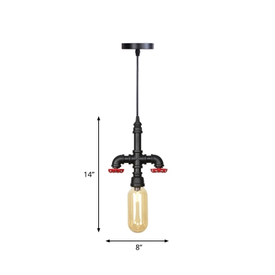 Clear/Amber Glass Black Hanging Lamp Capsule 1-Head Antiqued LED Pendant Light with Valve Deco