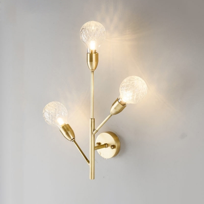 Clear Lattice Glass Modo Sconce Light Contemporary 3-Head Brass Wall Lamp with Branch Design