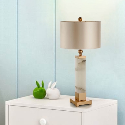Contemporary Cylindrical Nightstand Lamp Fabric 1 Bulb Reading Book Light in Gold