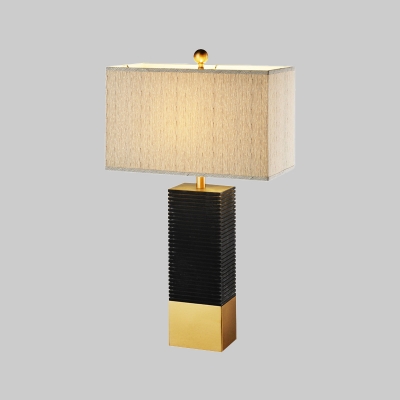 Contemporary Rectangular Task Lighting Fabric 1 Head Night Table Lamp in Black