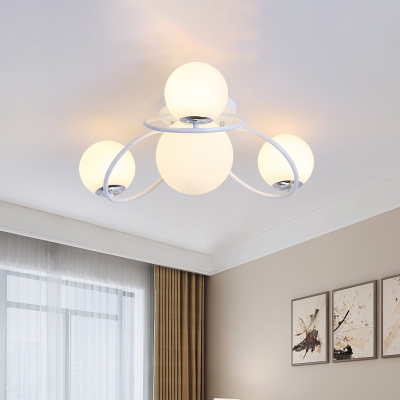 Cream Glass Ball Flushmount Contemporary 4 Heads White/Black Finish Flush Ceiling Light Fixture for Bedroom
