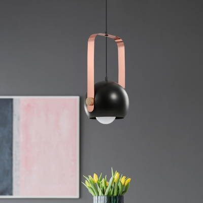 Dome Bedroom Pendant Lighting Iron 1 Light Modernist Hanging Ceiling Lamp in Black with Pink Handle