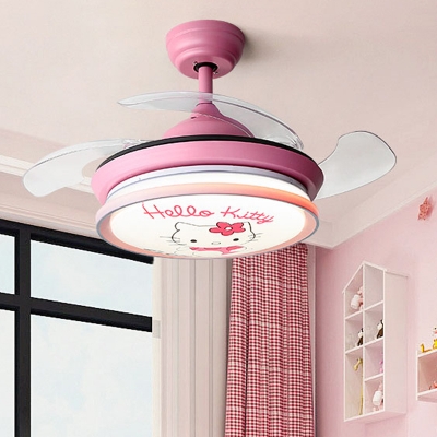 Drum Bedroom Ceiling Fan Light Kids Acrylic Pink/Blue 36