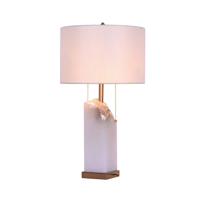 Fabric Shaded Table Light Modern 2 Heads Small Desk Lamp in White with Pull Chain