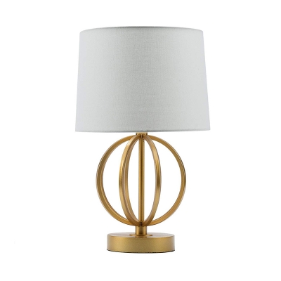 Globe Metal Desk Light Modern 1 Bulb Gold Table Lamp with White Barrel Fabric Shade